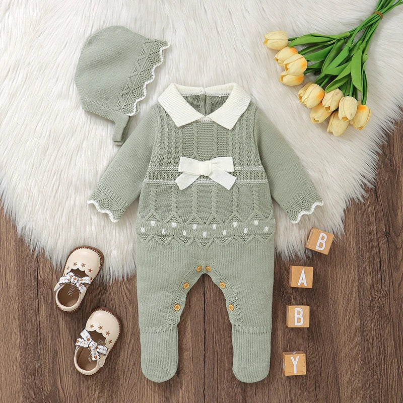 Knitted All in One With Matching Bonnet - 3 Colours Available
