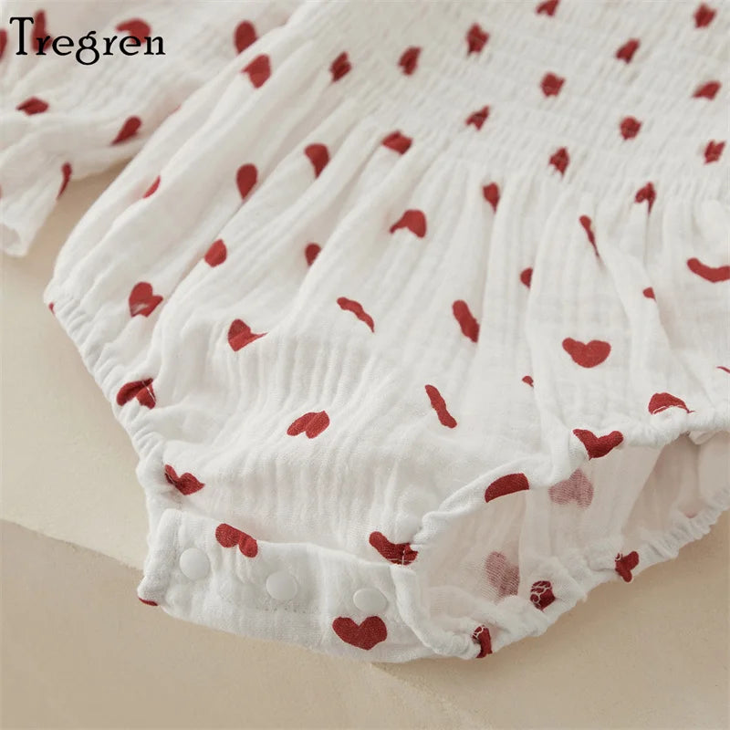 White and Red Heart Print Romper and Headband