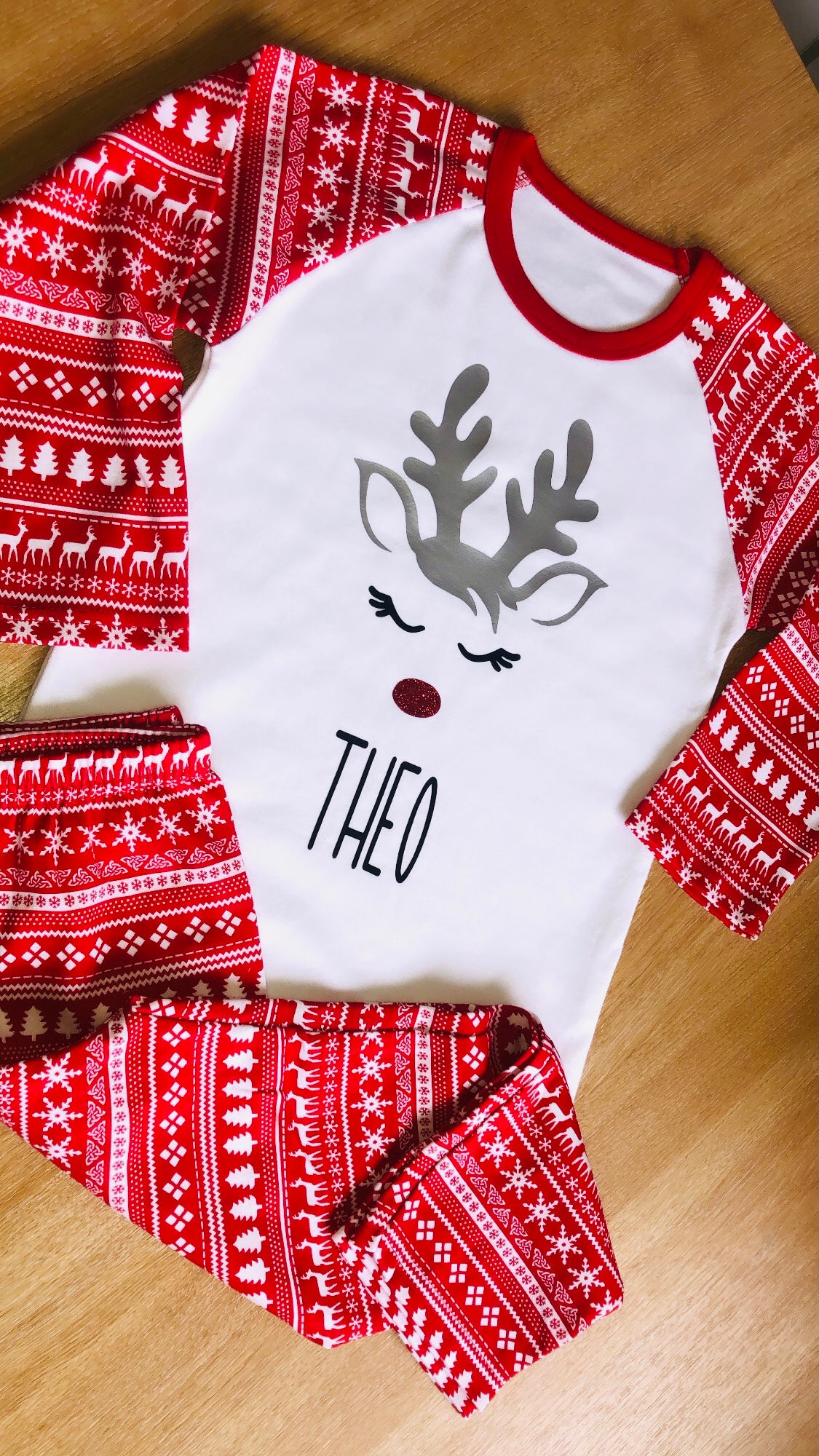 Children’s Red Reindeer Print Christmas Pjs