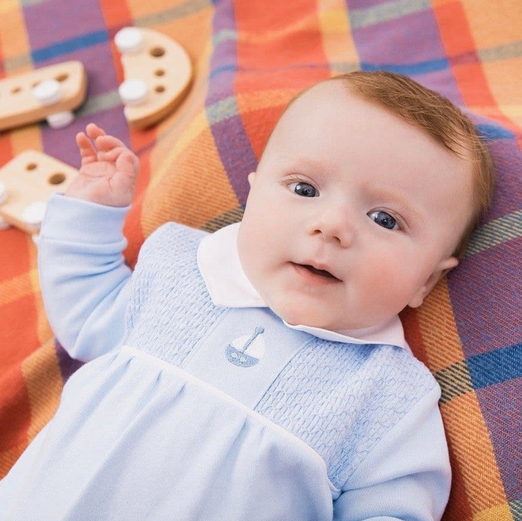 Blue Smocked “Boat” Sleepsuit