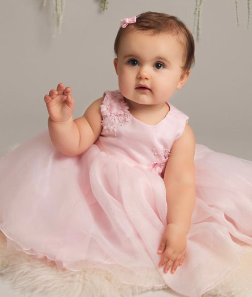 “Elise” Baby Dress - White / Ivory / Baby Pink