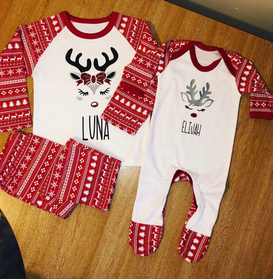Adults Red Reindeer Print Christmas Pjs