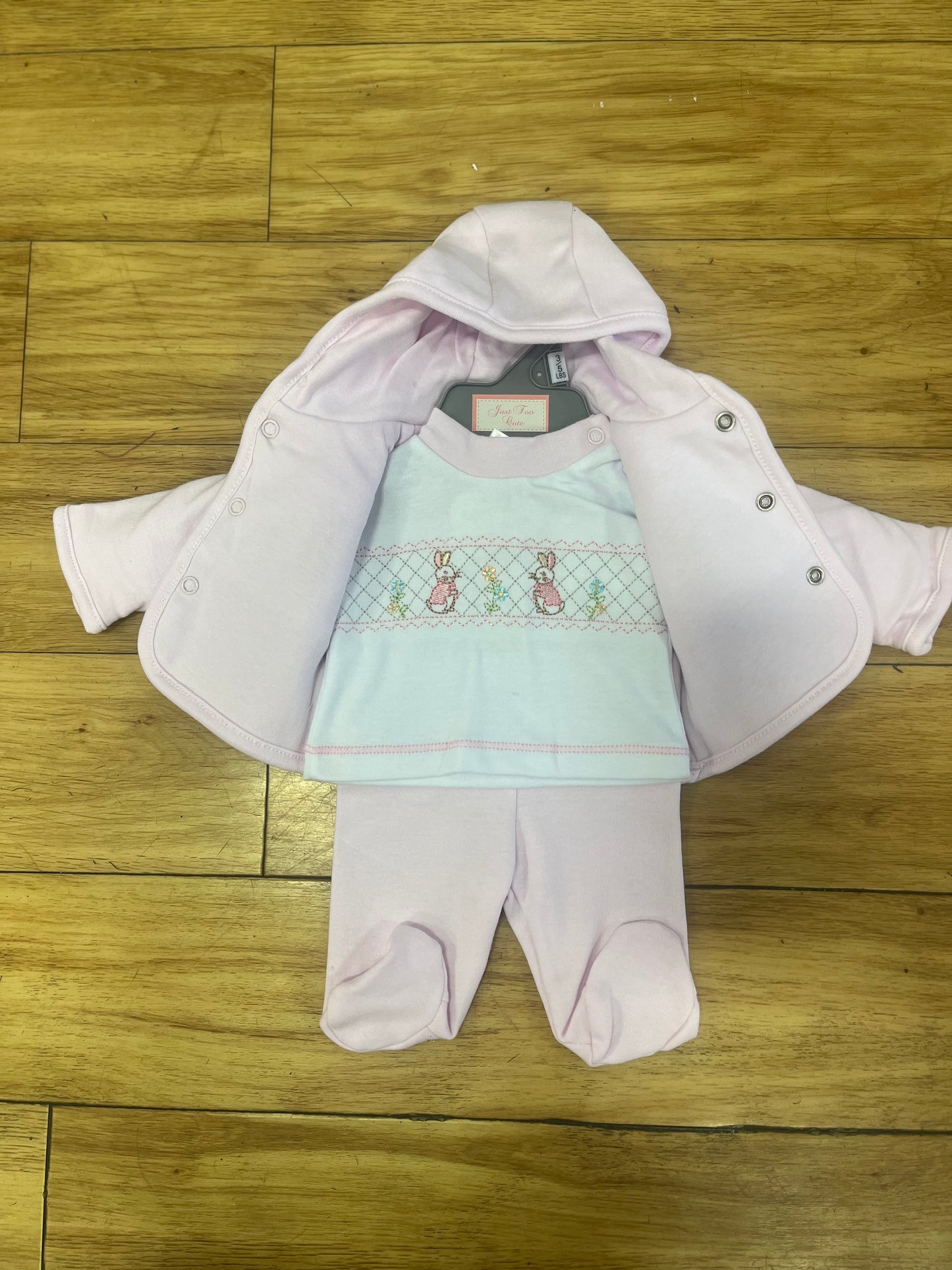 Pink Rabbit Smocked Reversible Set