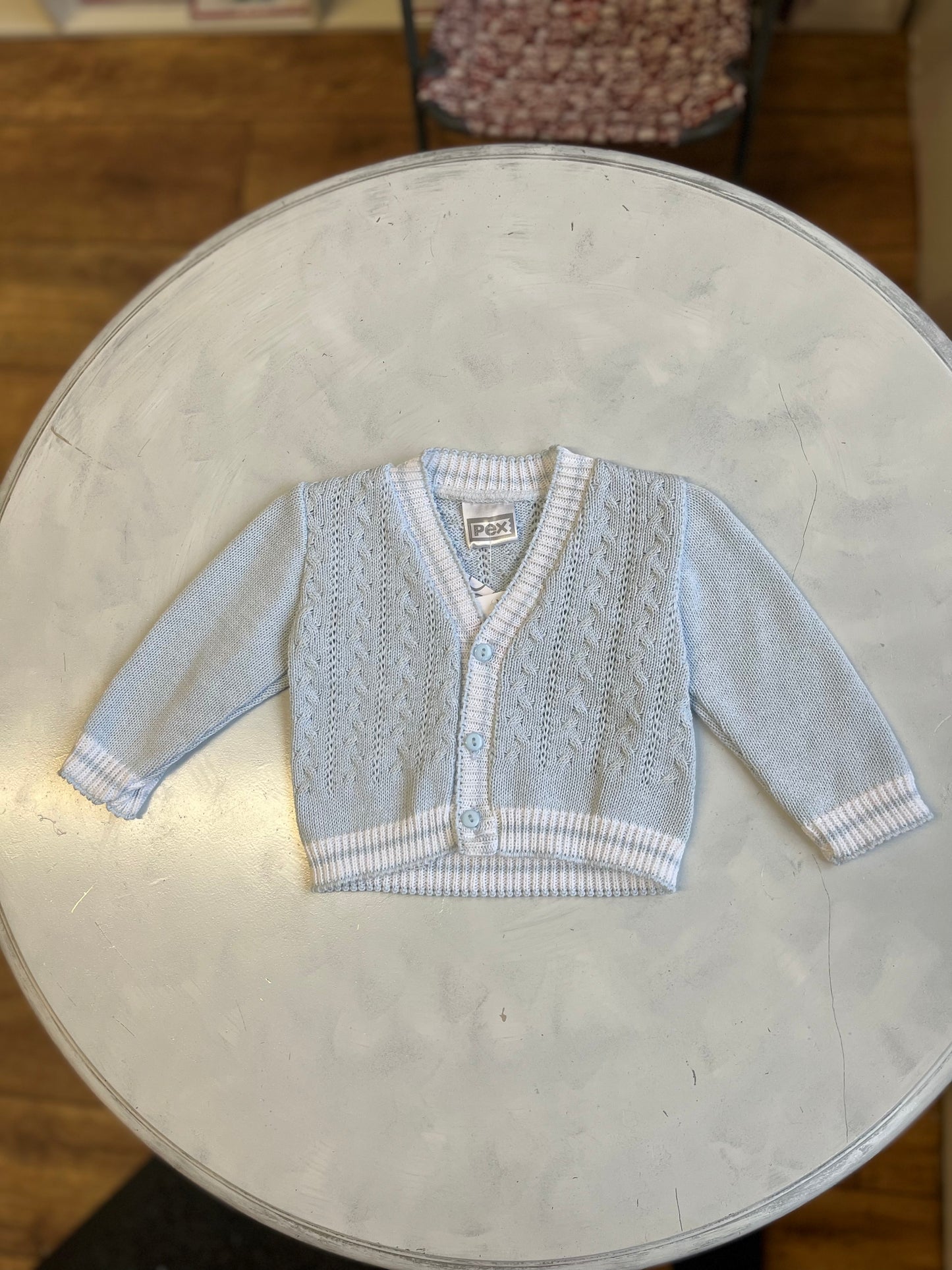 Sky / White Cotton Cardigan