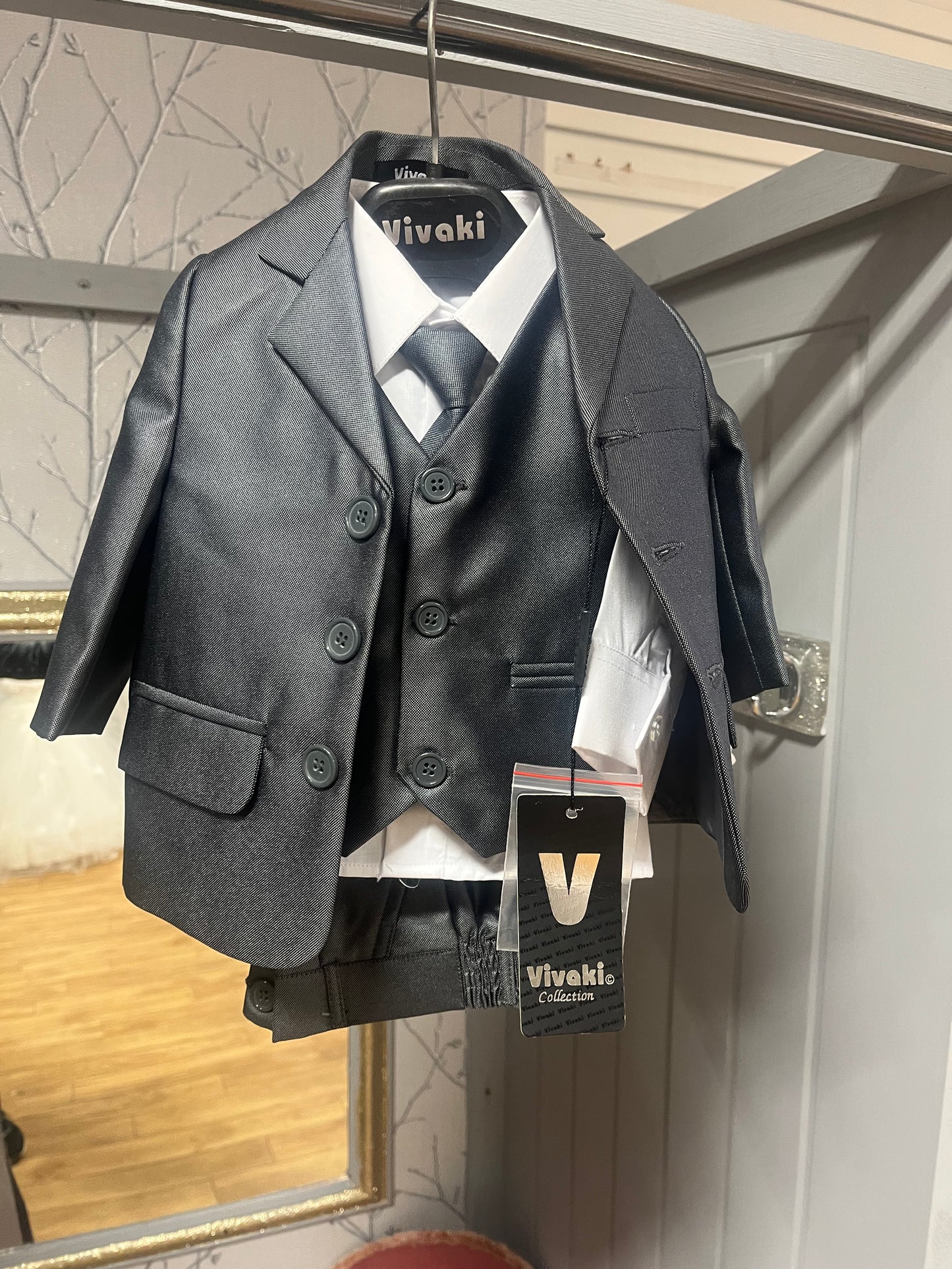 Metallic Charcoal Grey suit - 0-3 Months