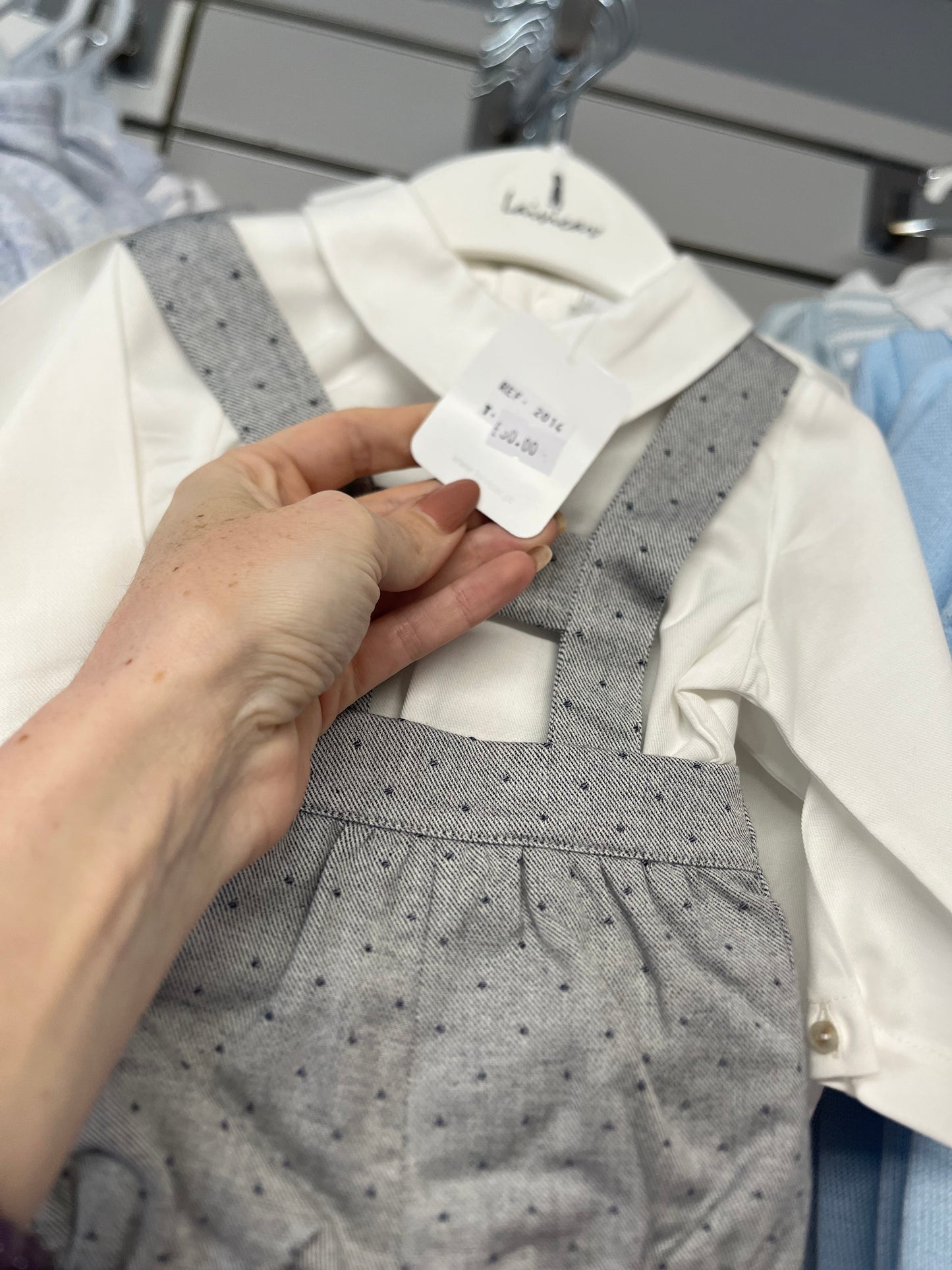 Grey Dungaree Romper with White Shirt