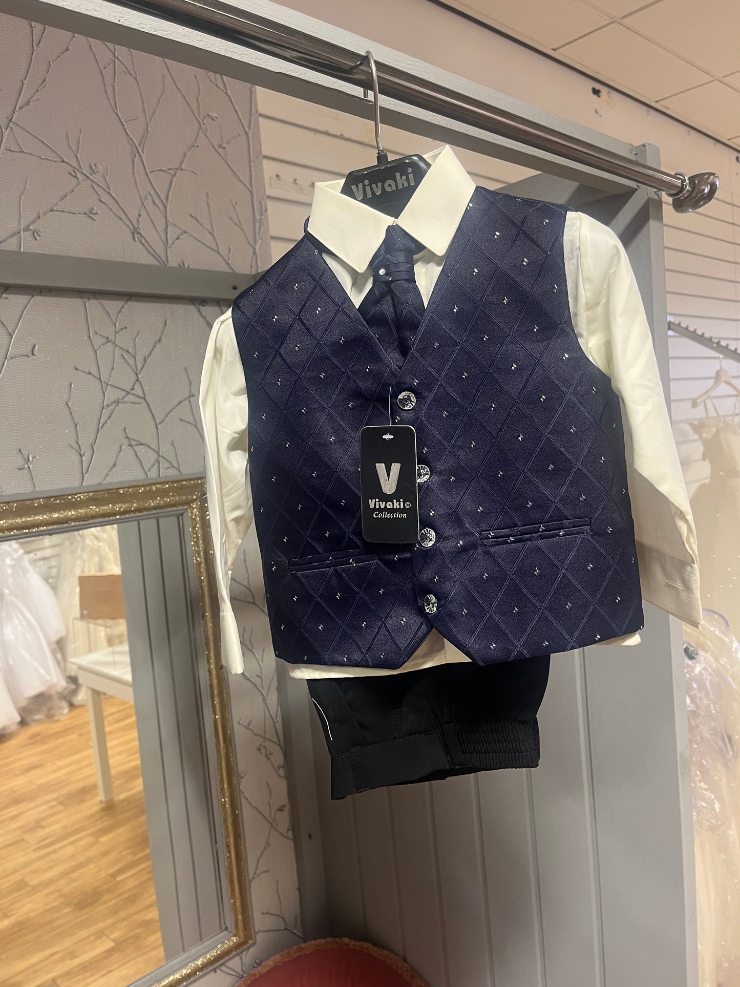 Navy & Silver Suit cream shirt - 12-18 Months