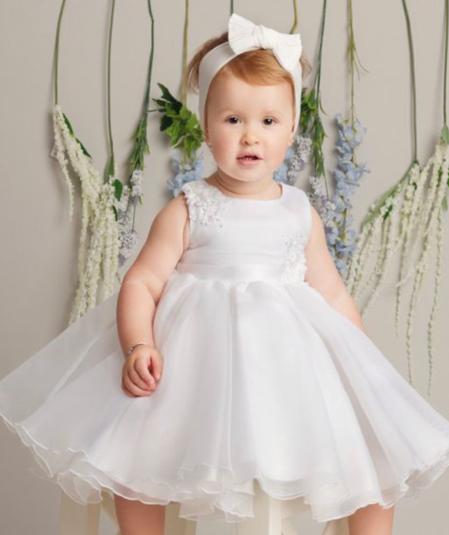 “Elise” Baby Dress - White / Ivory / Baby Pink