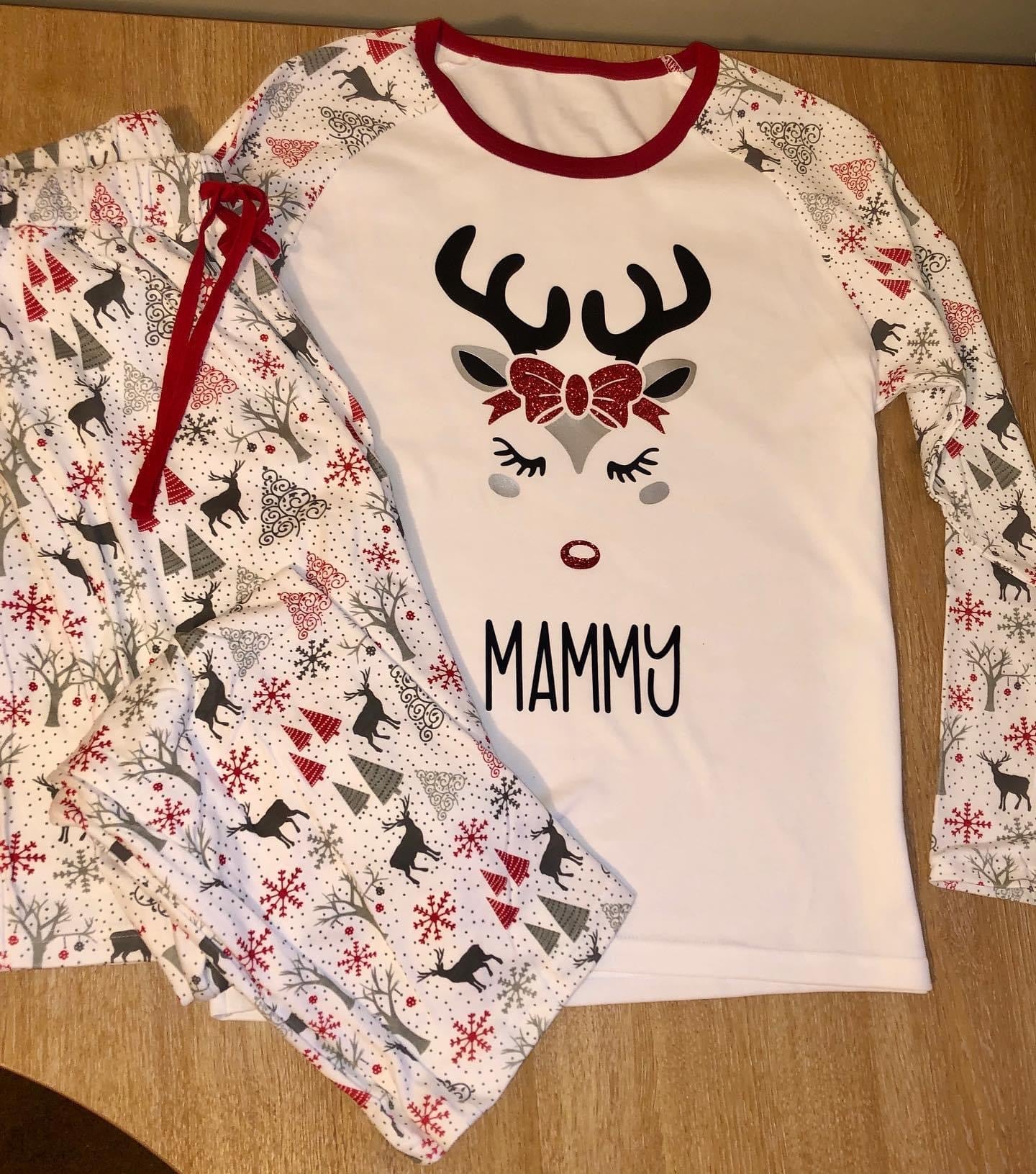 Adults Grey Reindeer Print Christmas Pjs