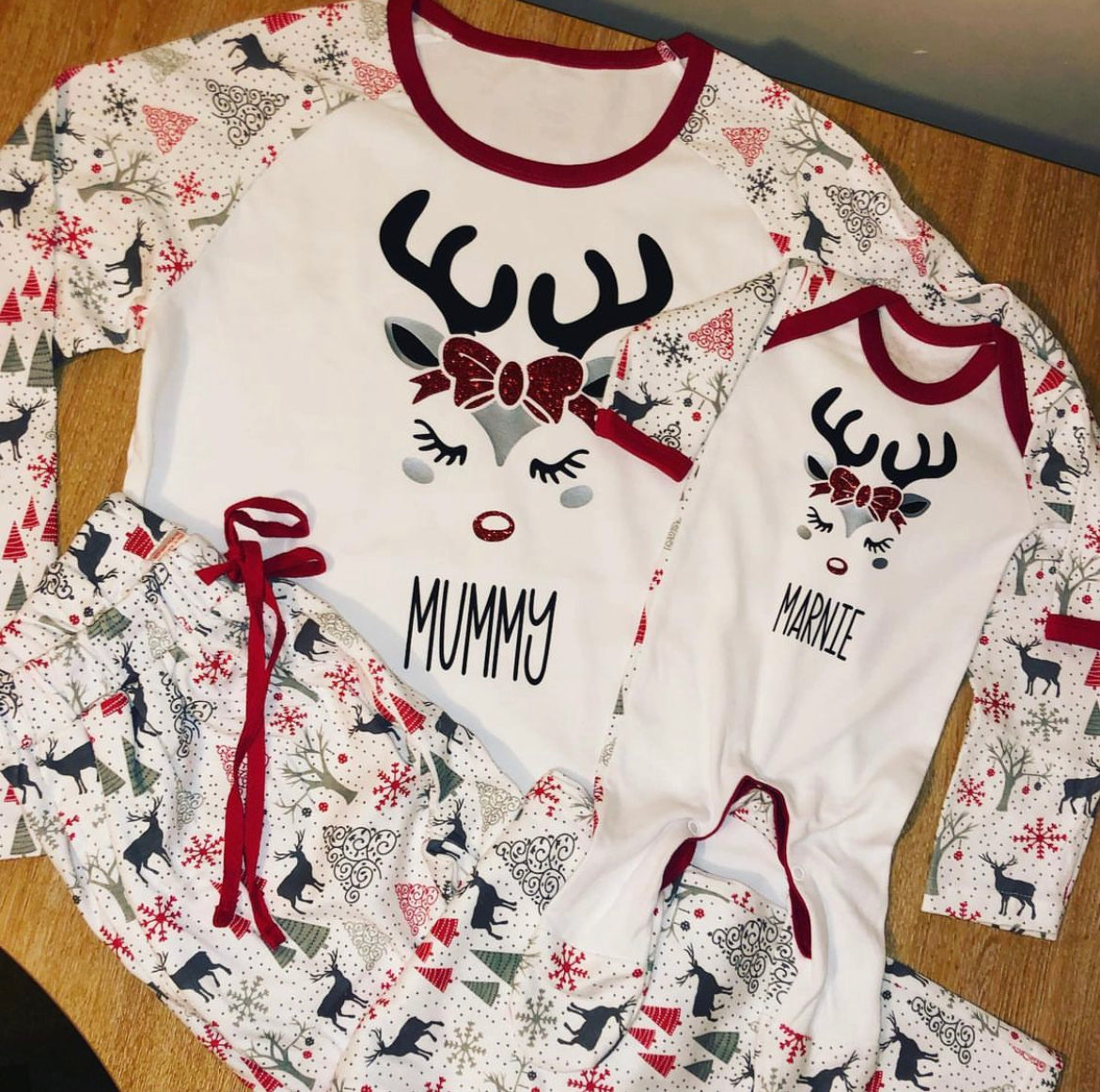 Adults Grey Reindeer Print Christmas Pjs