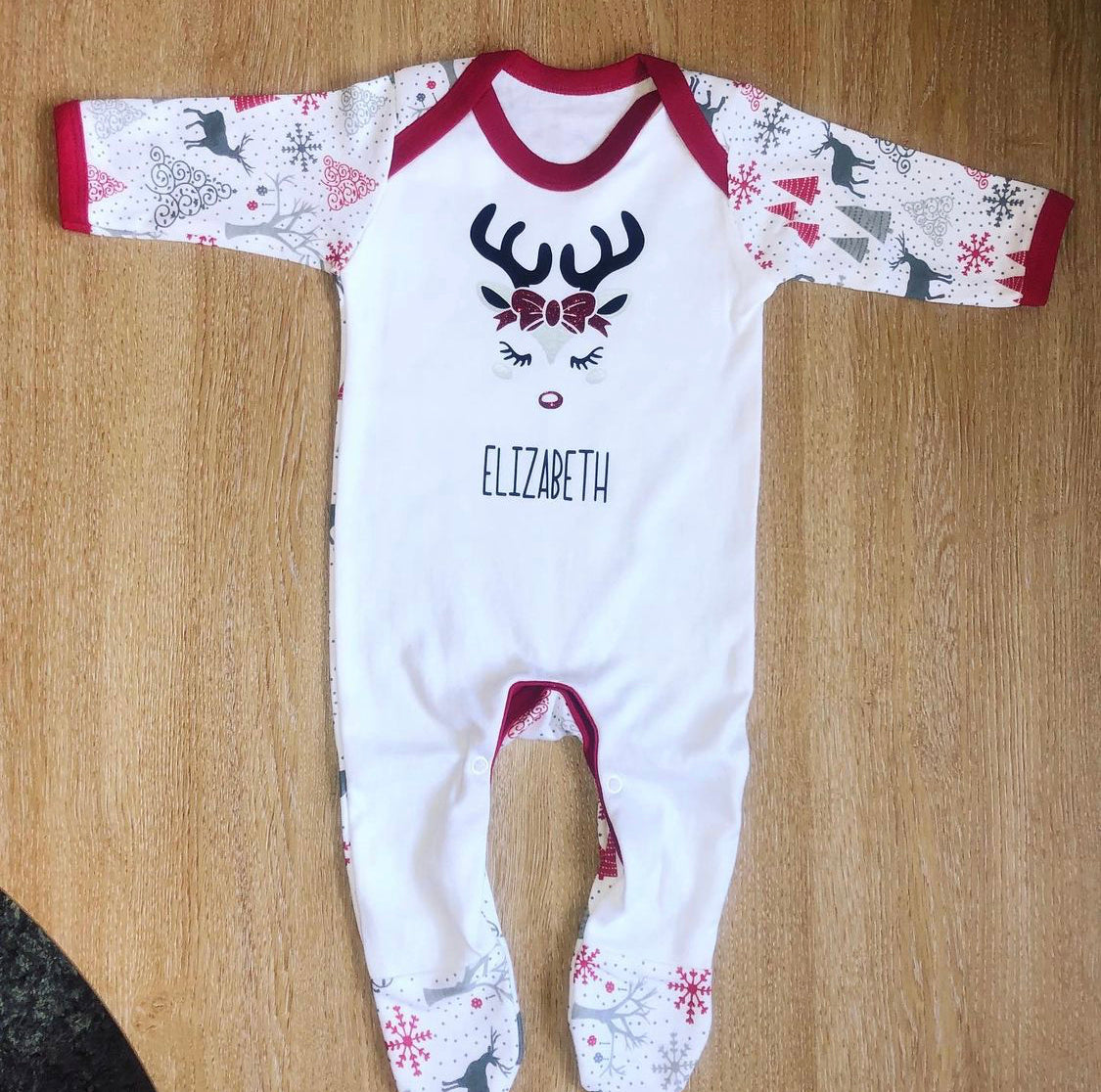 Baby Grey Reindeer Christmas Sleepsuit