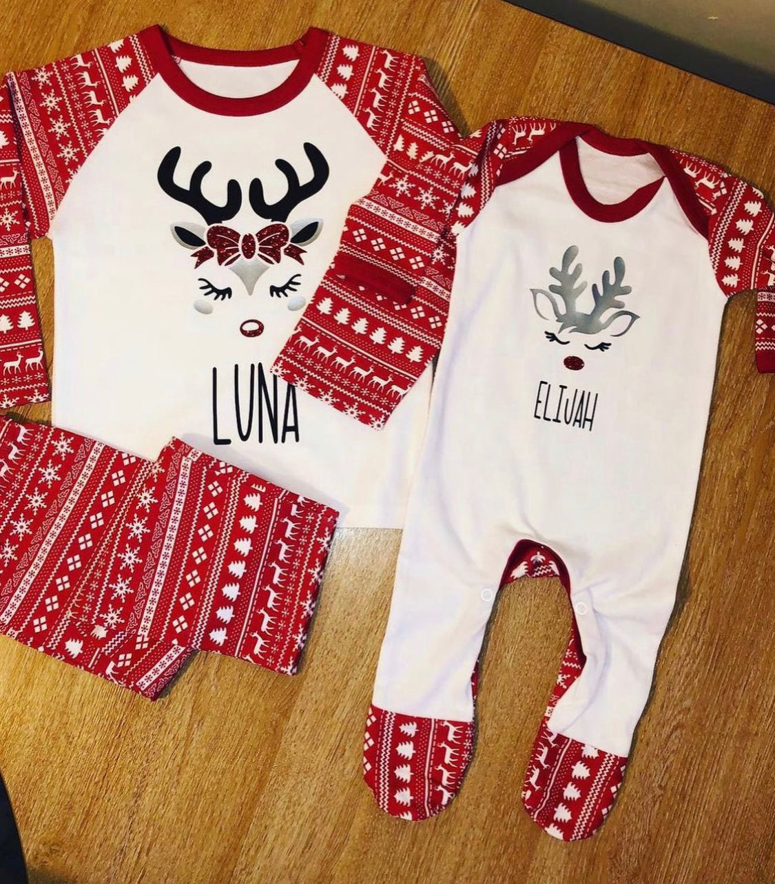Children’s Red Reindeer Print Christmas Pjs