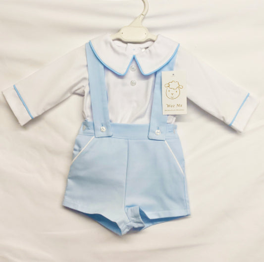Baby Blue Short Dungaree with White Shirt