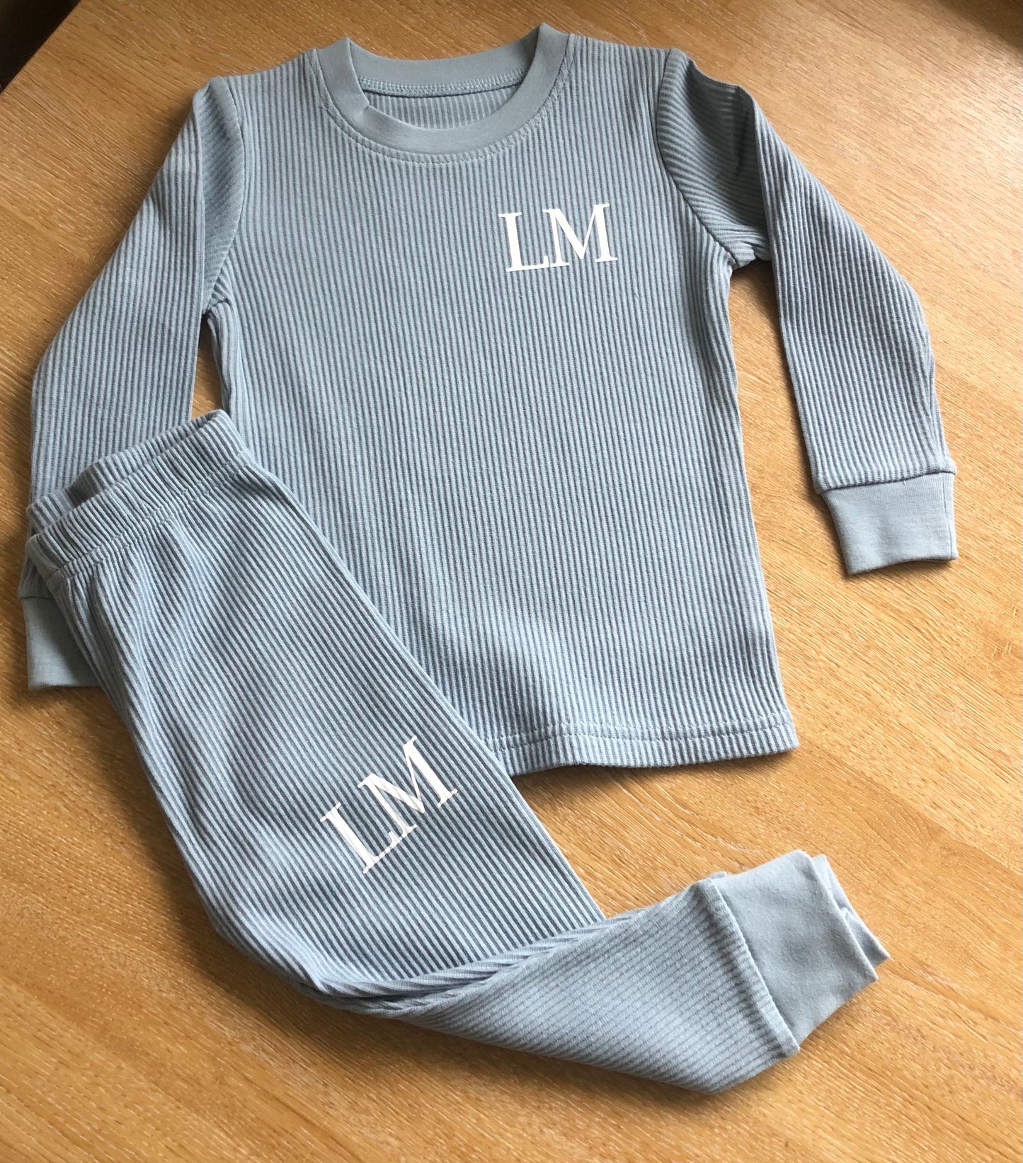 Dusty Blue Ribbed Cotton Lounge Set