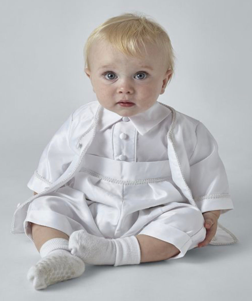 “Peter” Christening Suit - White / Ivory
