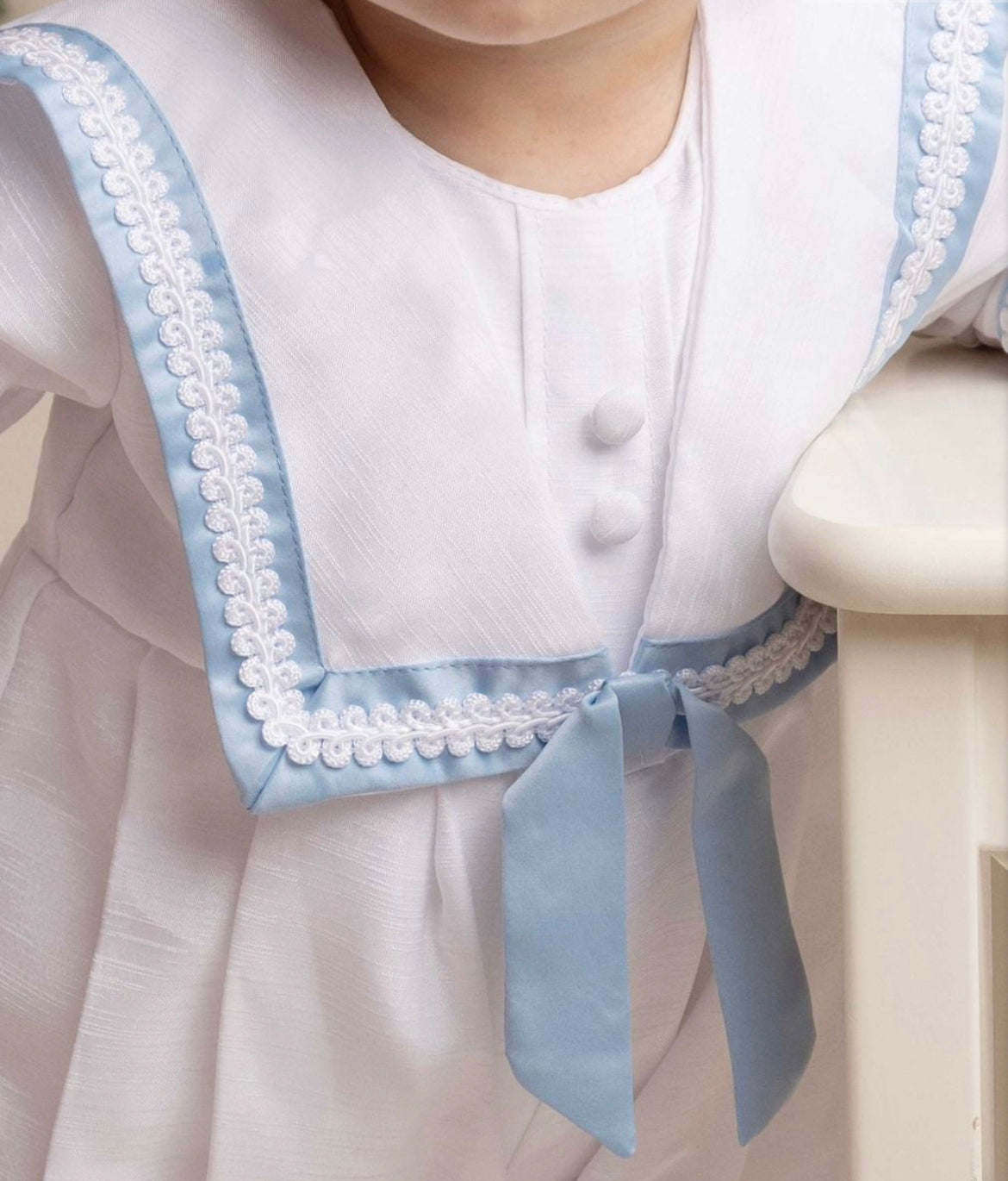“William” Christening Suit - White with Blue