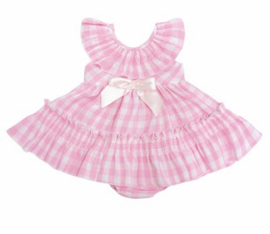 BABY GIRL SMOCKED PINK PUFF DRESS WITH PANTS