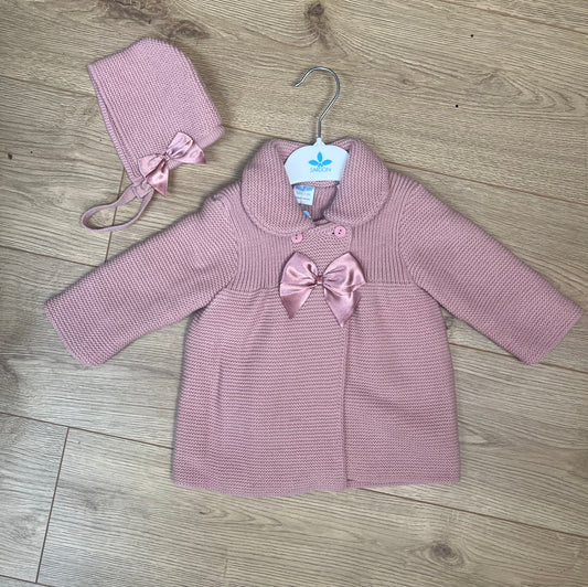 Dusky Pink Knit Jacket & Bonnet