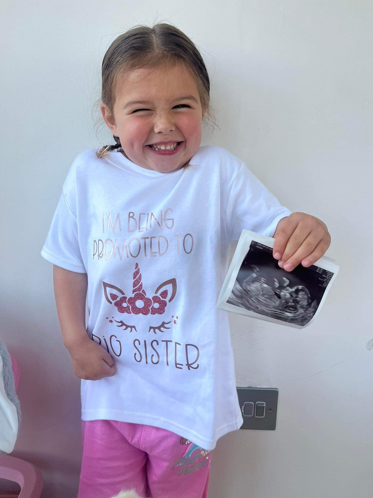 Rose Gold Unicorn “Promoted to Big Sister” Tshirt