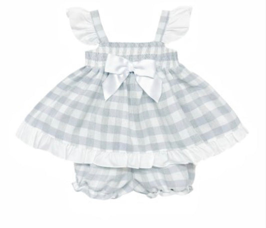 SMOCKED GREY CHECKED SUN DRESS WITH KNICKERS