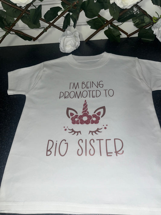 Rose Gold Unicorn “Promoted to Big Sister” Tshirt