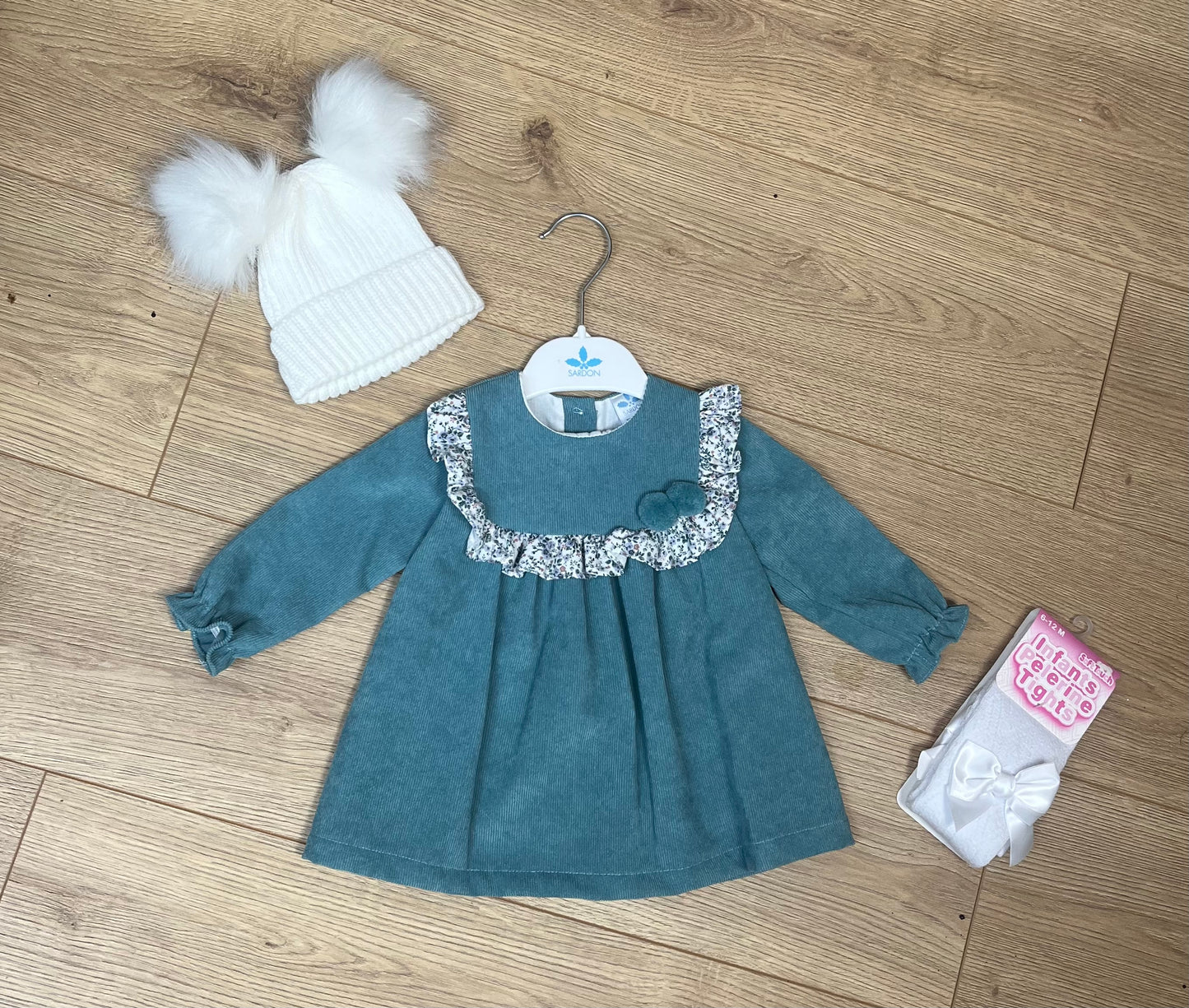 Teal Corduroy Long Sleeve Dress