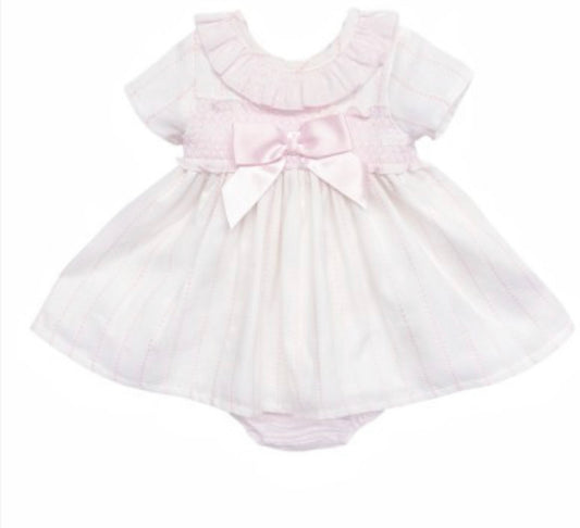 BABY GIRL PINK STRIPE PUFF BALL DRESS WITH PANTS