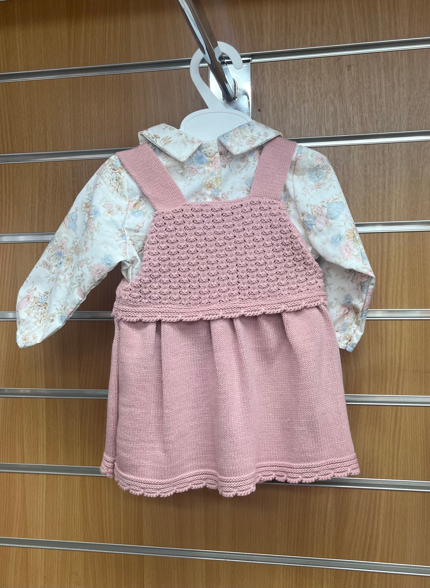 Knitted Dusky Pink Pinafore Dress with Shirt