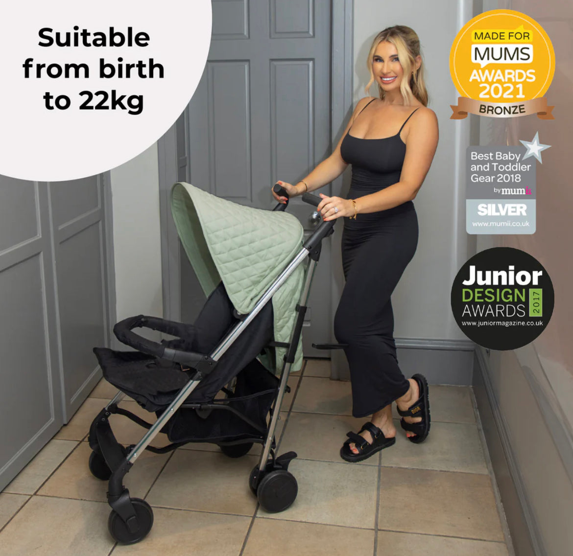 MB51 Billie Faiers Quilted Sage Green Lightweight Stroller