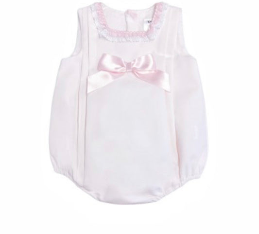 BABY GIRL PINK WAFFLE ROMPER WITH BOW