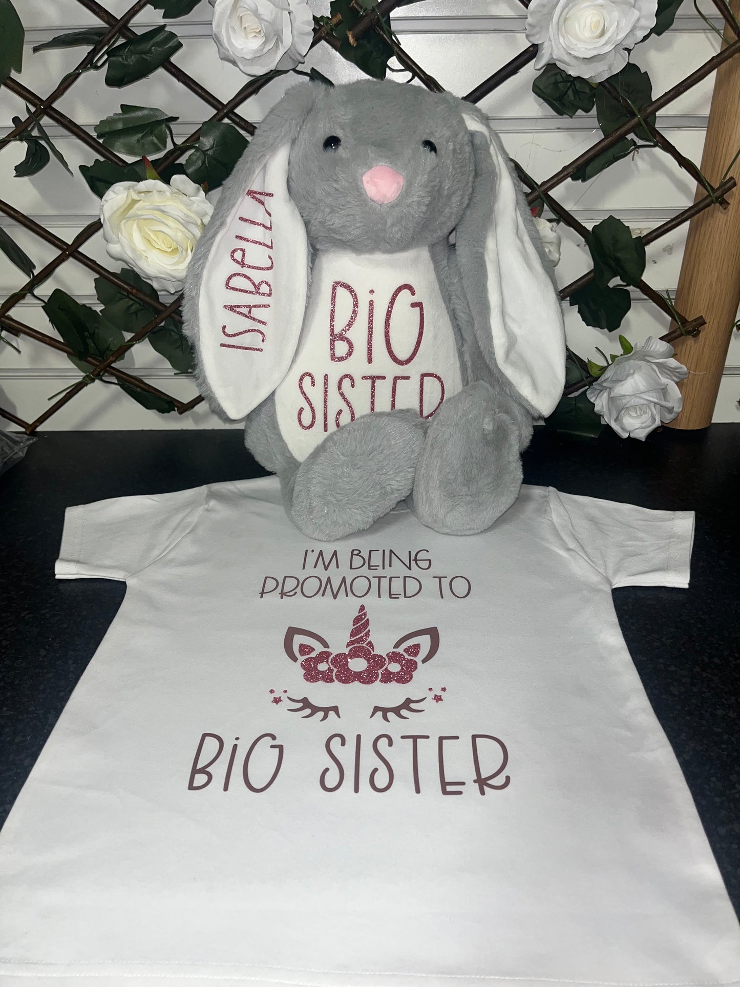 Rose Gold Unicorn “Promoted to Big Sister” Tshirt