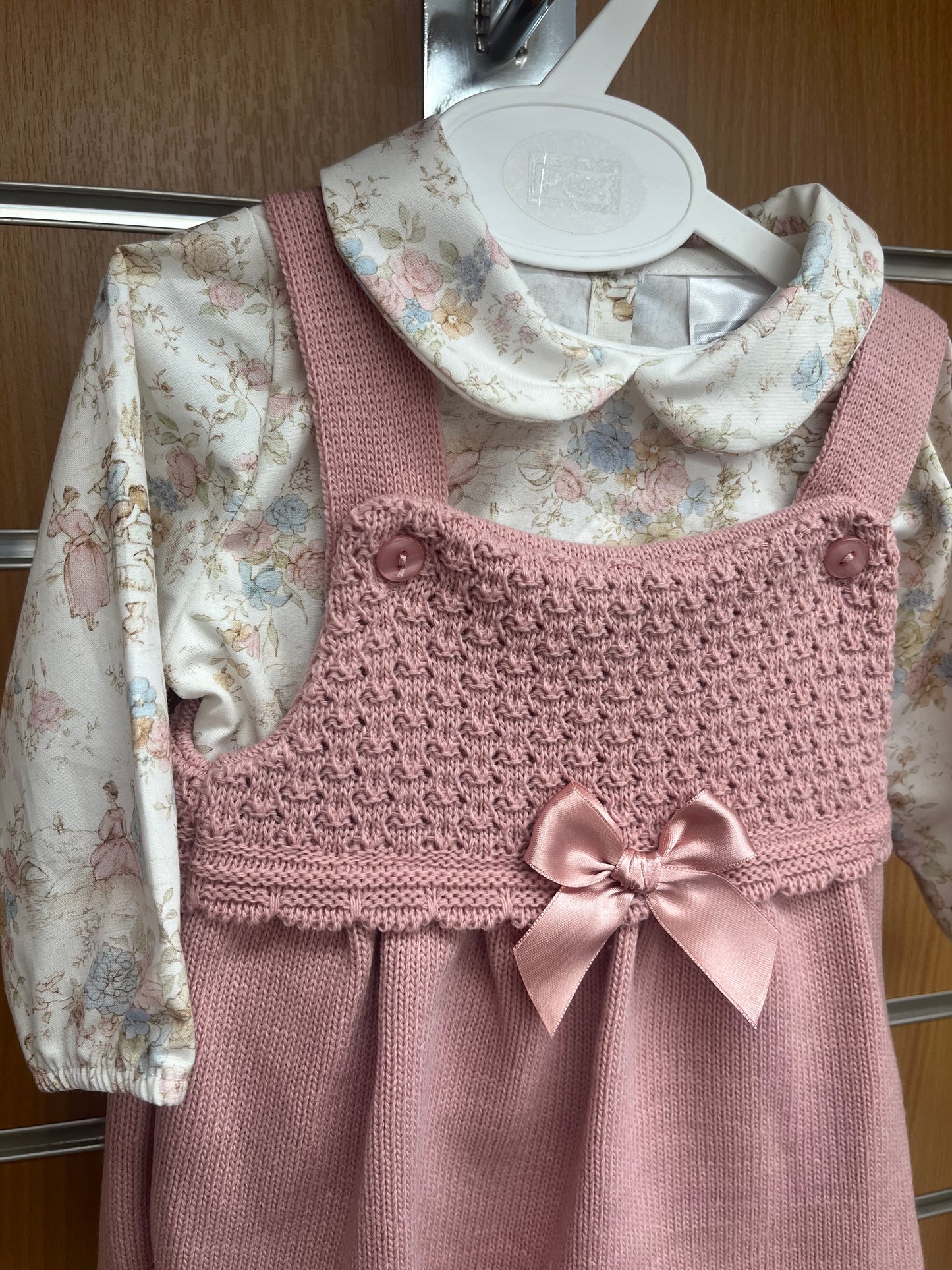 Knitted Dusky Pink Pinafore Dress with Shirt
