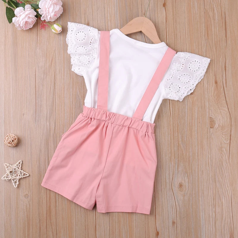 Pink Dungaree Skirt and Tshirt Set