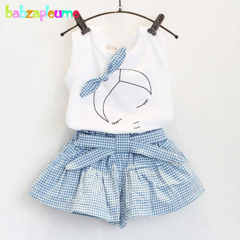 Blue Gingham Shorts & Tshirt