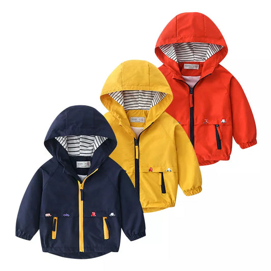 Hooded Lightweight Windbreaker Jacket With Pocket Children Zipper Outerwear Baby Clothes 2-7 Years