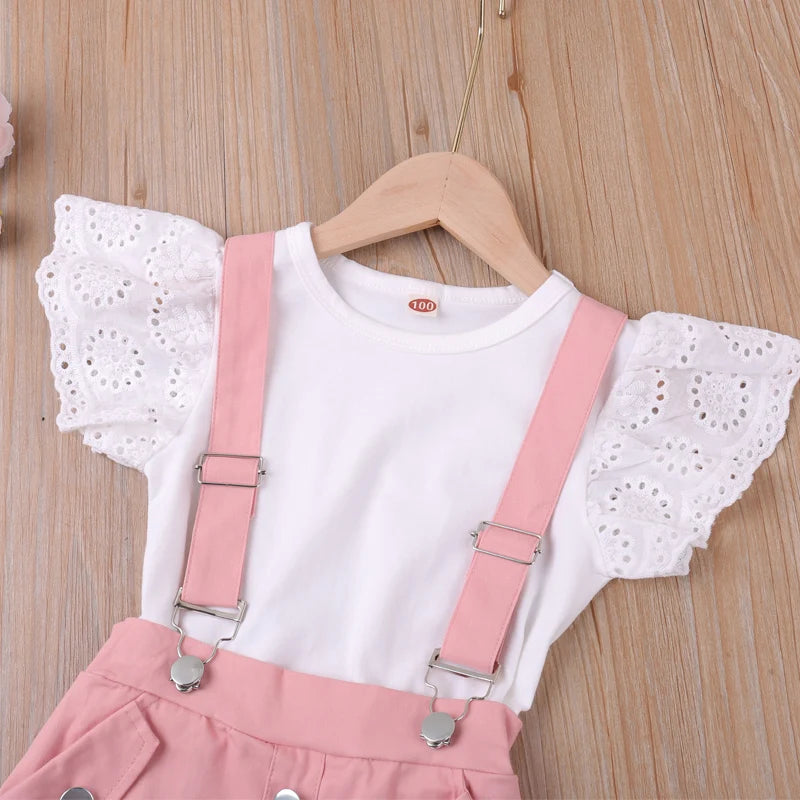 Pink Dungaree Skirt and Tshirt Set