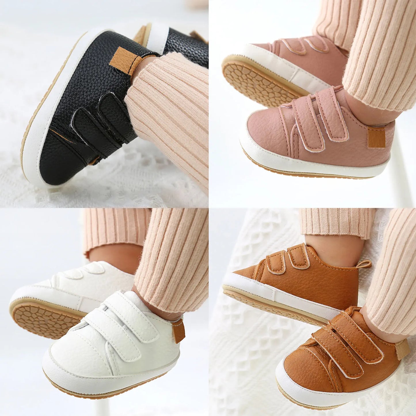 FOCUSNORM 0-18M Infants Baby Boys Girls Leather Shoes Walking Anti-Slip Hook Loop Decoration Spring Fall Shoes