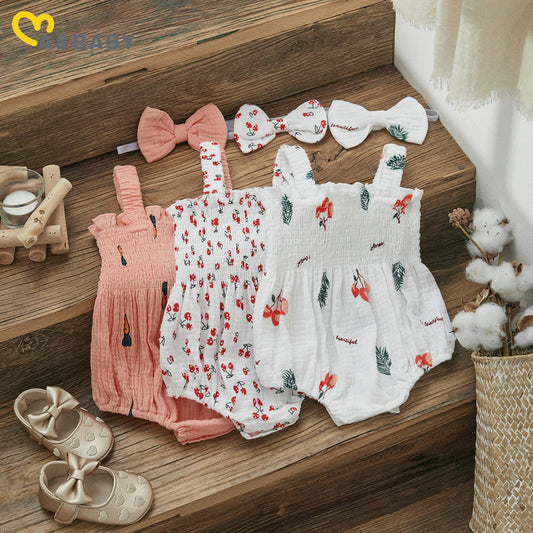 Printed Romper with Headband Set