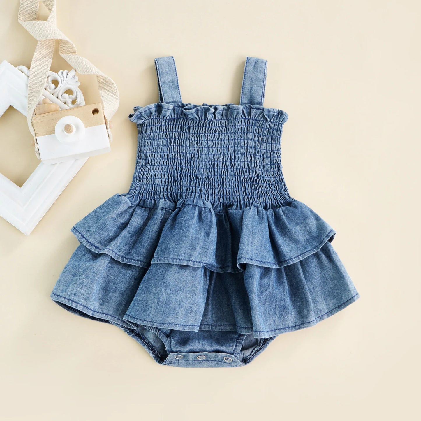 Sleeveless Ruffle Denim Romper