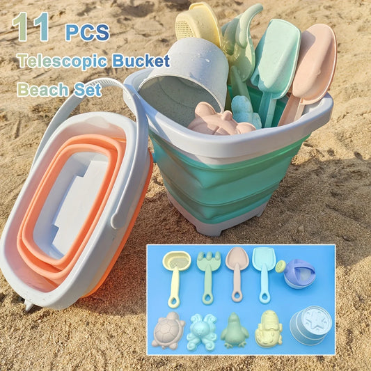 Foldable Beach Bucket with Shovels & Toys