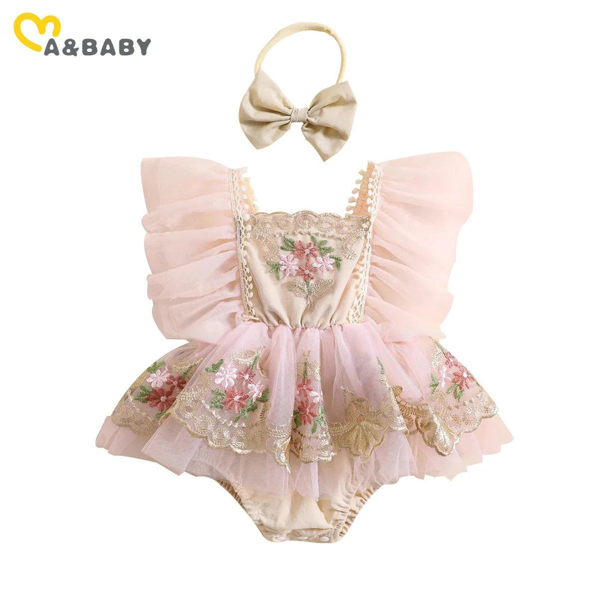 Princess Floral Embroidery Tulle Outfit