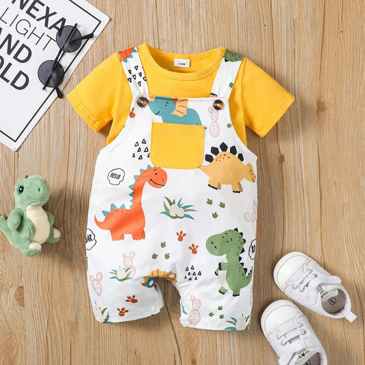 Dinosaur Dungaree & Yellow Tshirt Set