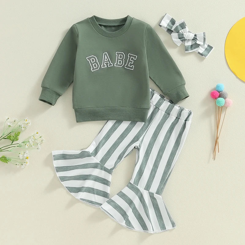 Babe Long Sleeve Top, Stripe Flair Pants and Matching Headband Set