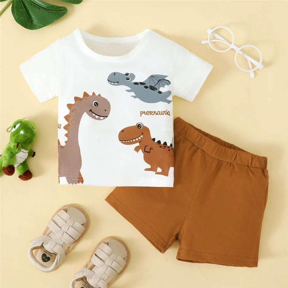 Brown Dinosaur Tshirt & Shorts Set