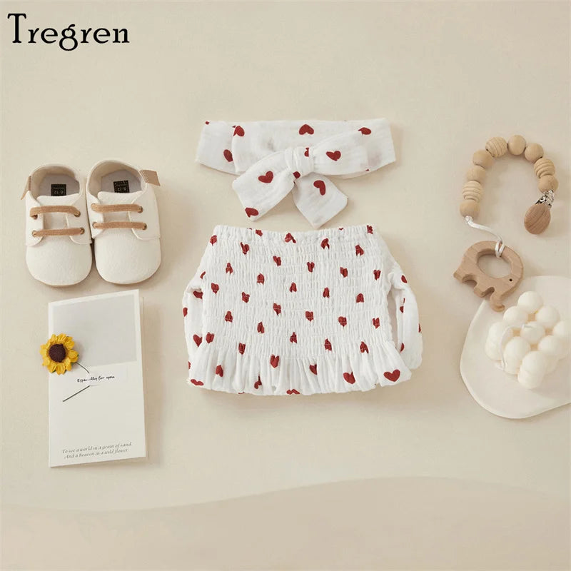 White and Red Heart Print Romper and Headband