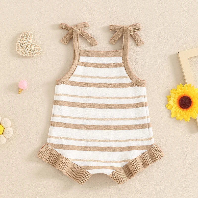 Beige Striped Romper