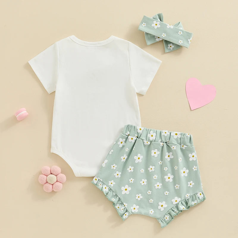 Daddy’s Girl Short Sleeve Flower Ruffle Shorts & Headband Set