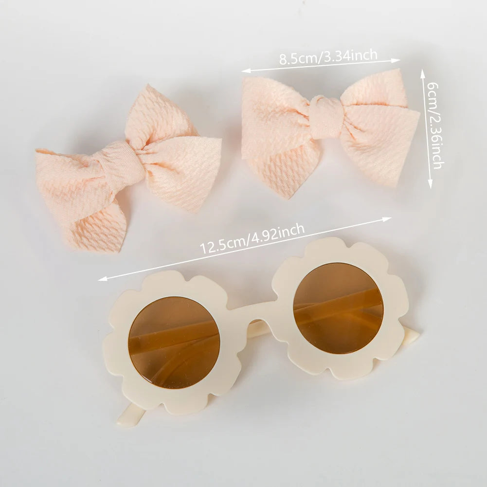 Flower Sunglasses with Bow Hair Clips - Age 2Y+