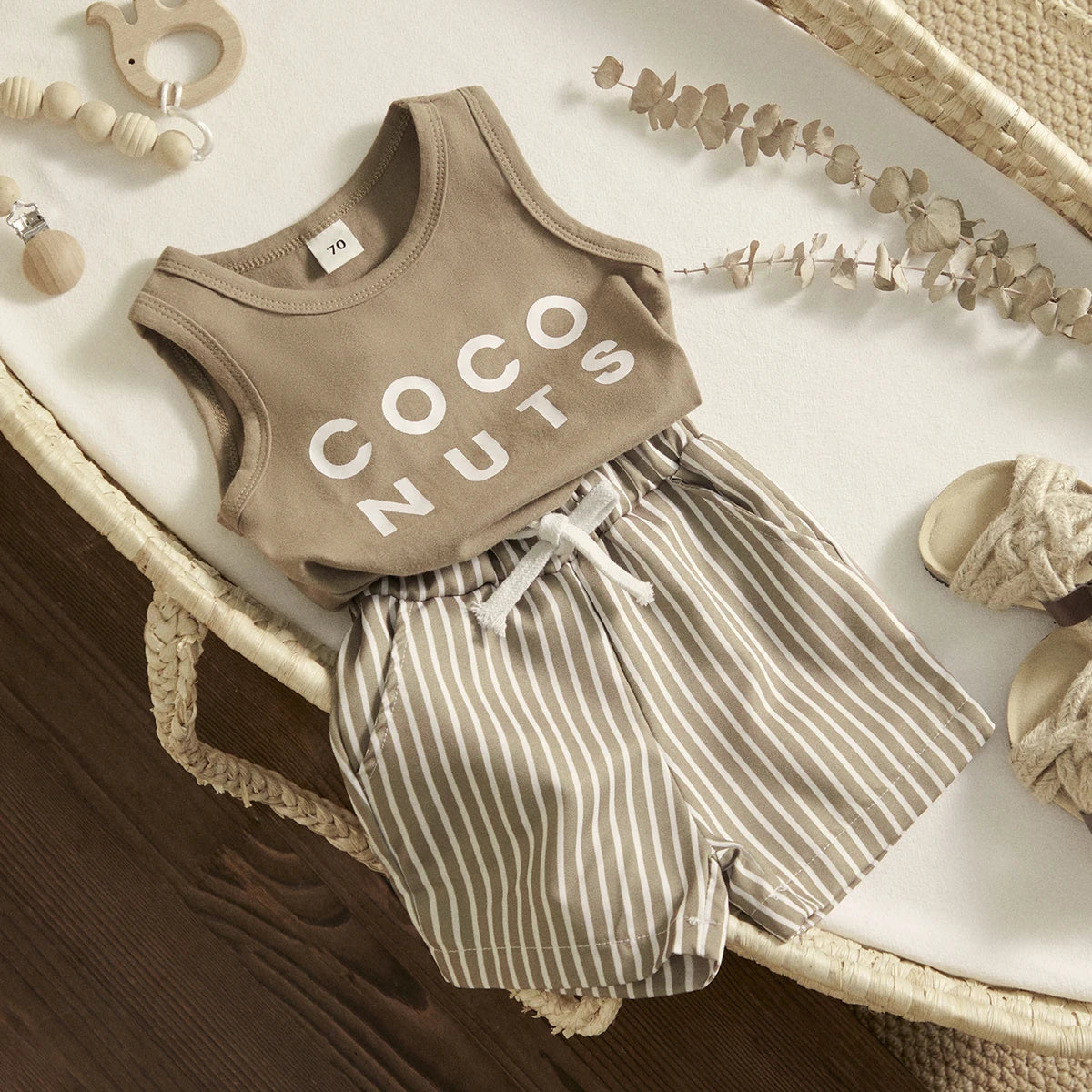 "Coconuts" Print Vest with Striped Shorts