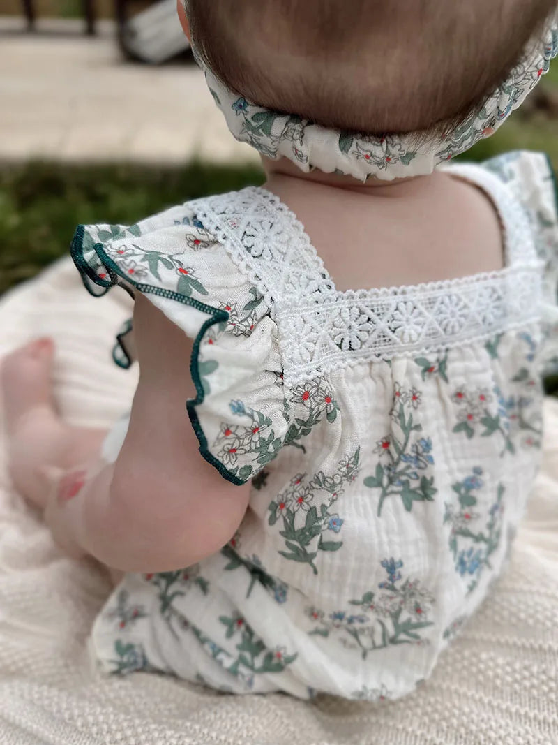 Green Floral Romper with Hairband